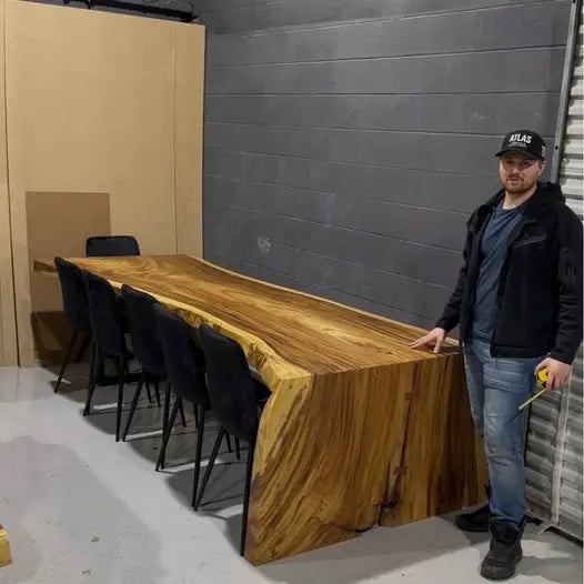 live edge waterfall dining table