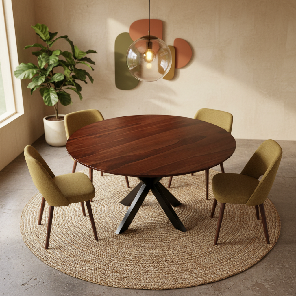 Aravalli Round Dining Table — 55″ (Canyon Walnut)