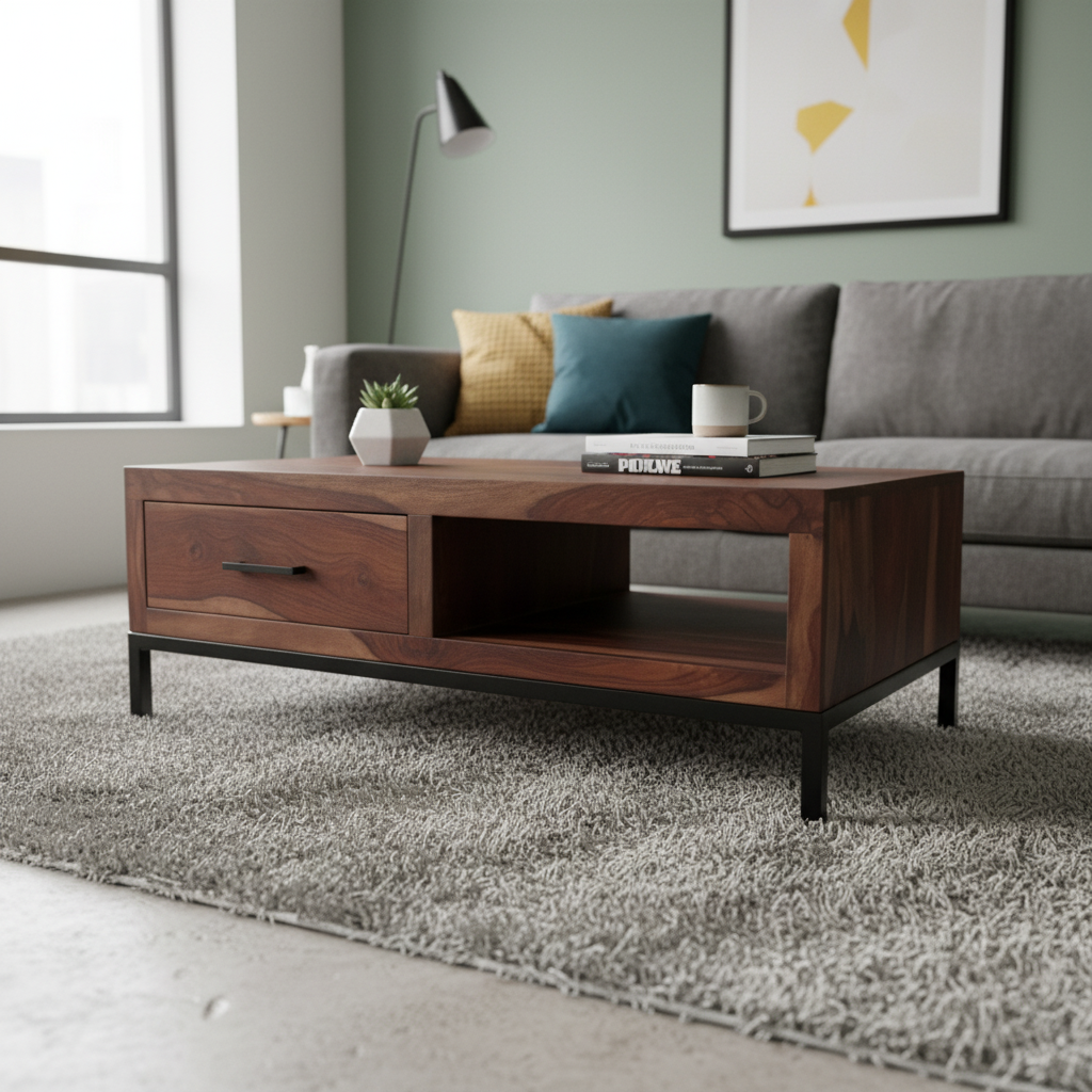 Aravalli Coffee Table — Open Shelf (Canyon Walnut)