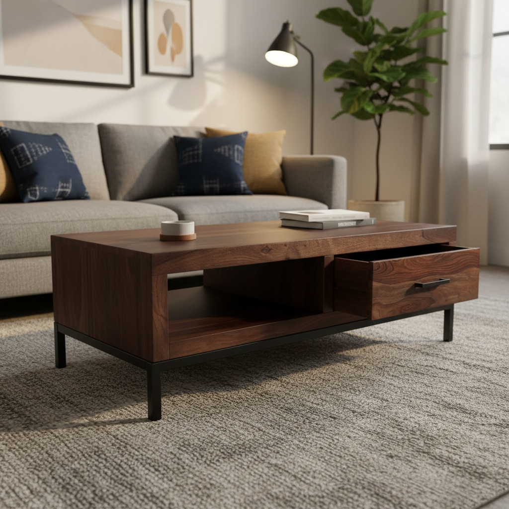 Aravalli Coffee Table — Open Shelf (Canyon Walnut)