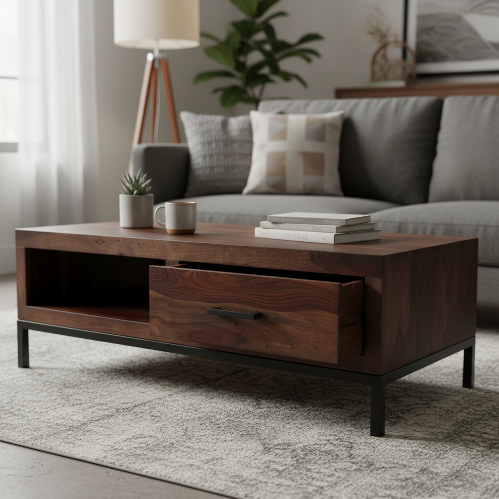 Aravalli Coffee Table — Open Shelf (Canyon Walnut)