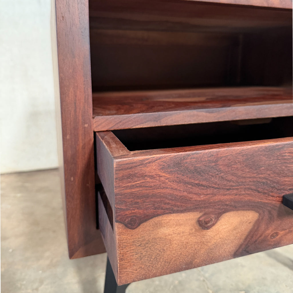 Aravalli Side Table — Metal Legs (Canyon Walnut)