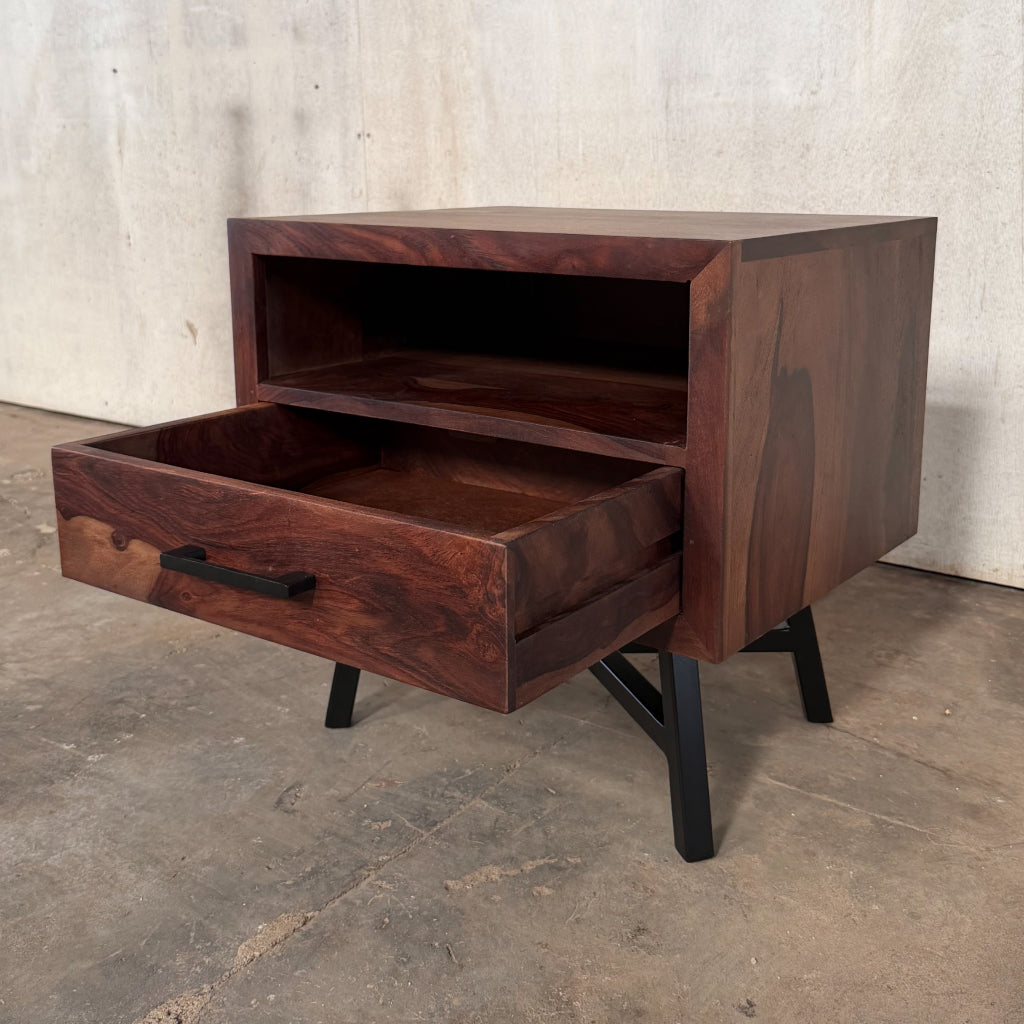 Aravalli Side Table — Metal Legs (Canyon Walnut)