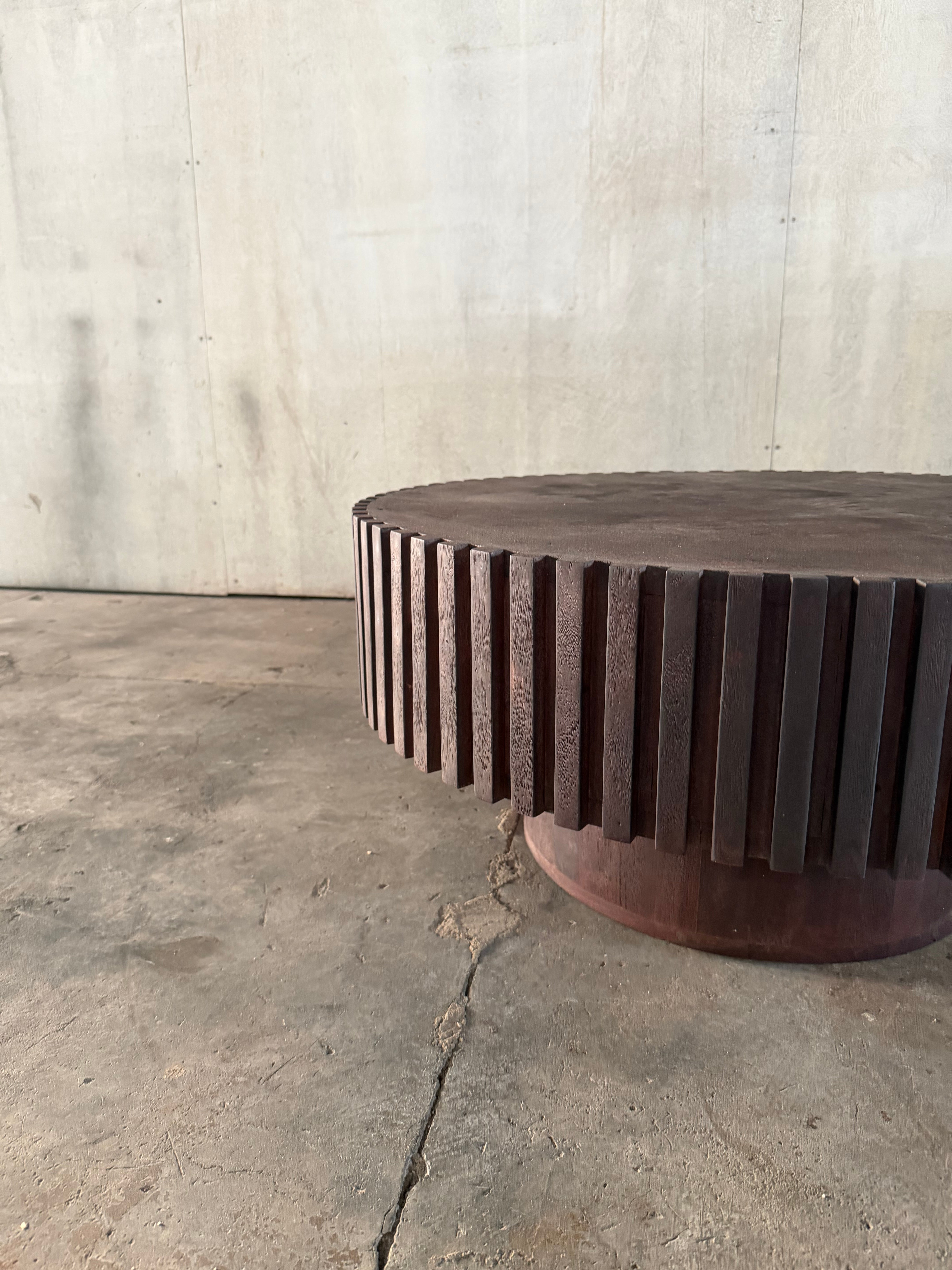 Acacia Studio Round Coffee Table — Inverse Fluted (Canyon Walnut)