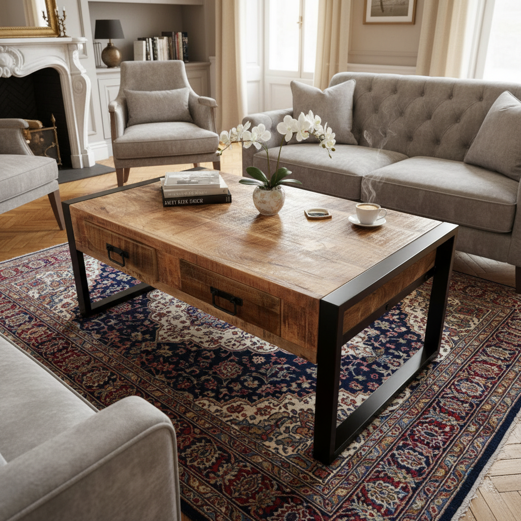 Marwar Loft Coffee Table — Double Drawer — 43″ (Lightwash)