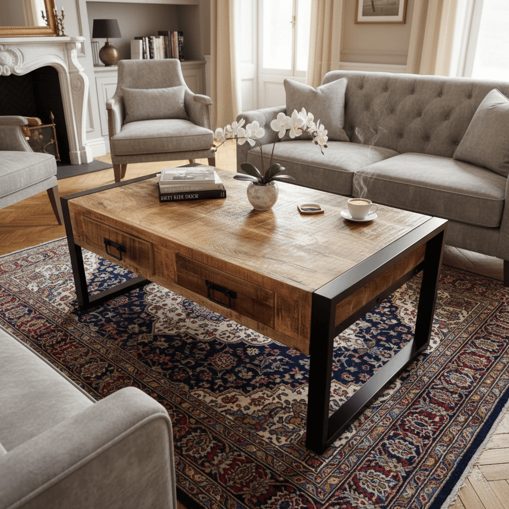 solid wood coffee table with drawers