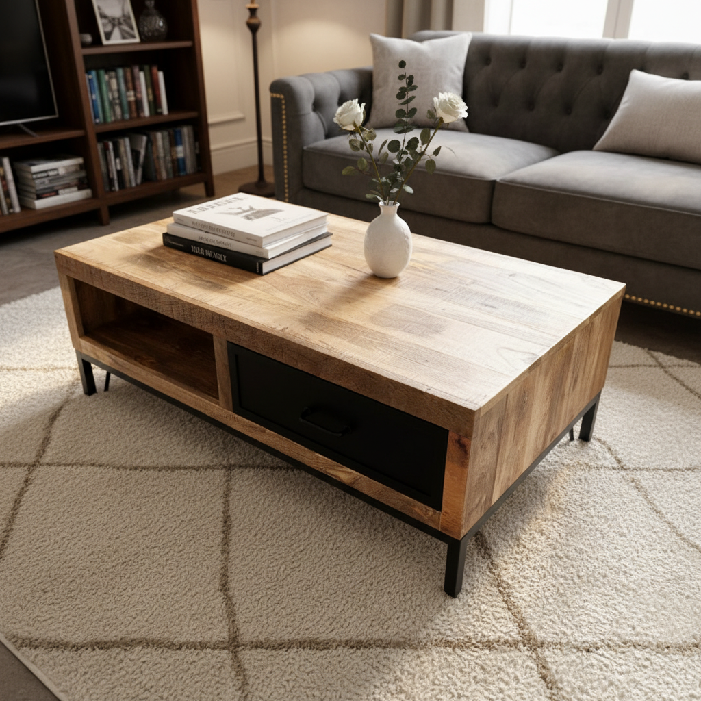 Marwar Loft Coffee Table — Open Shelf — 43″ (Lightwash)