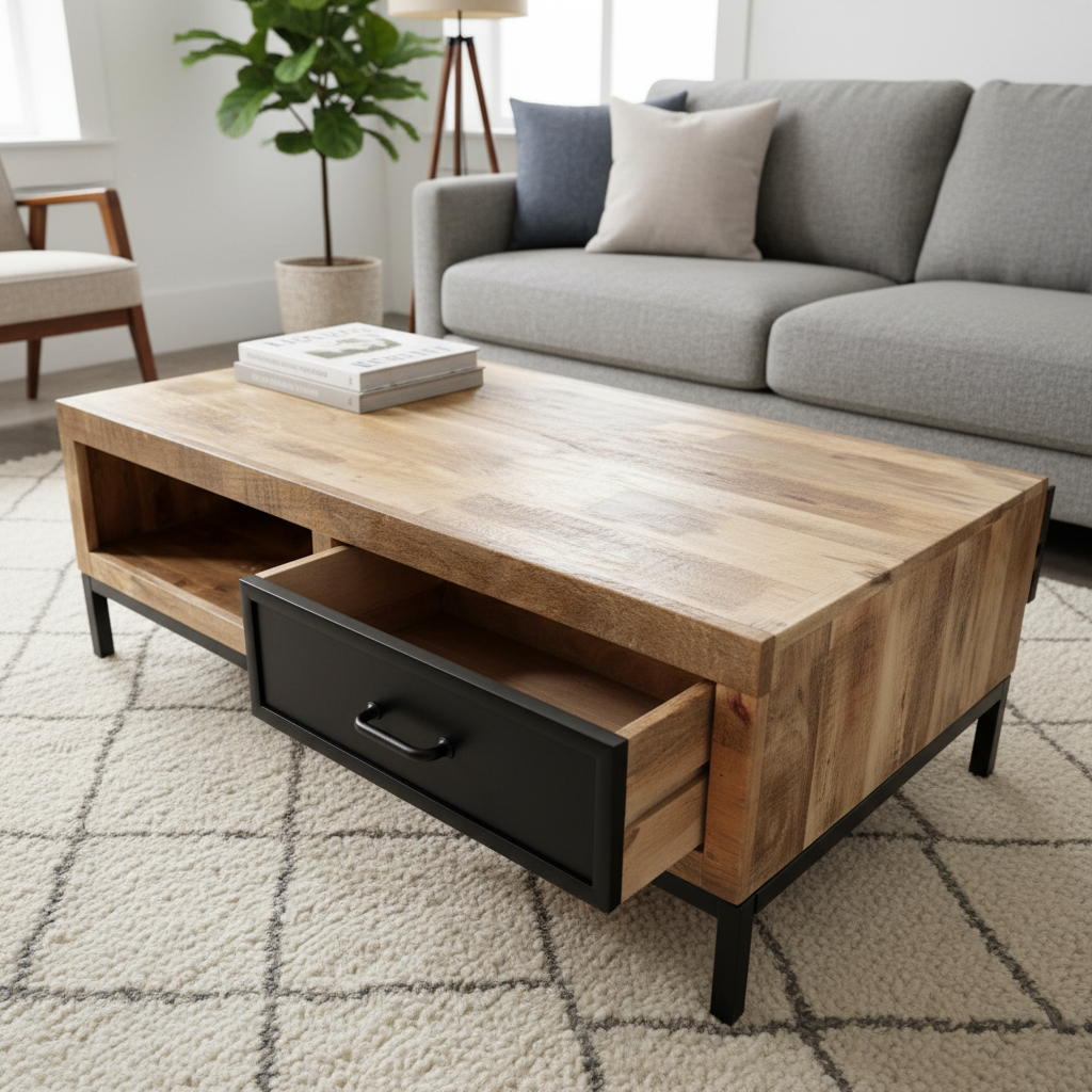 Marwar Loft Coffee Table — Open Shelf — 43″ (Lightwash)