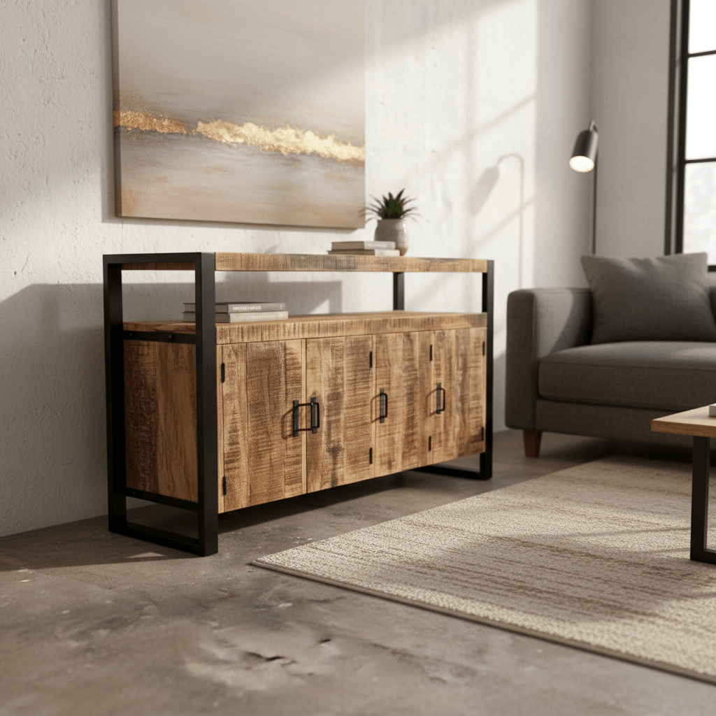 solid wood dresser with open shelving