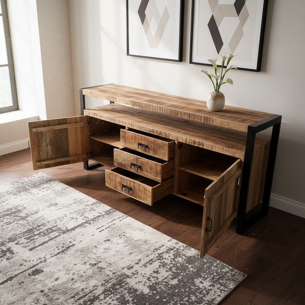 Marwar Loft Dresser — Open Shelf — 71″ (Lightwash)