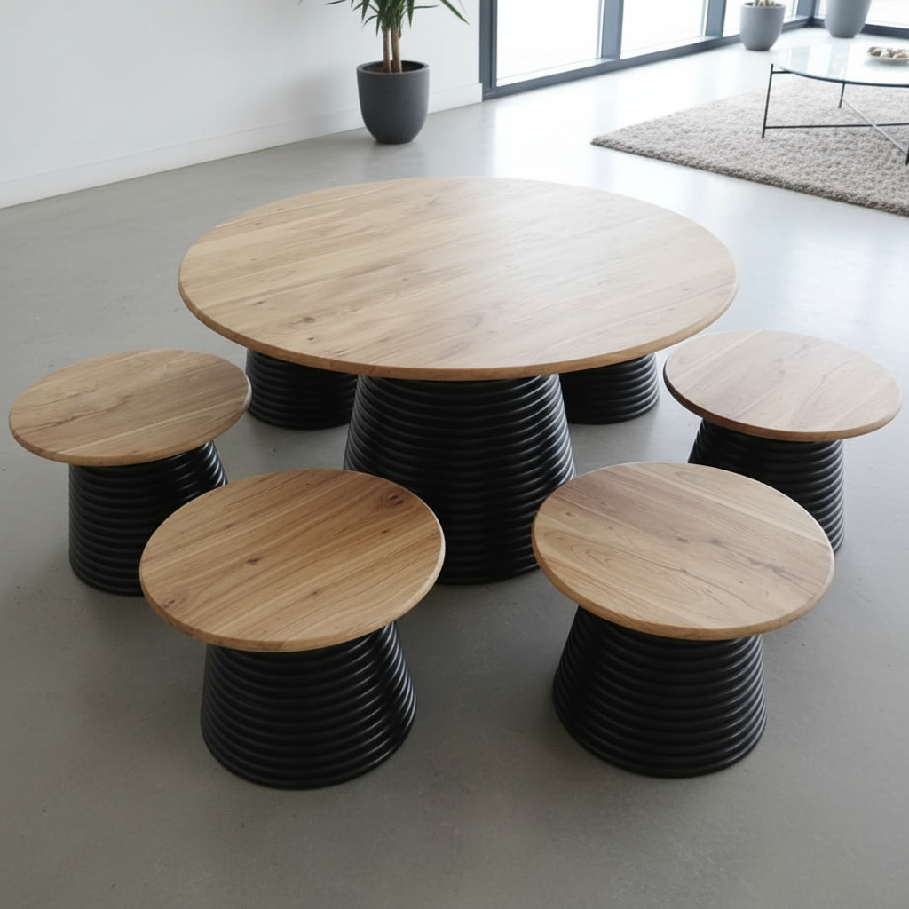 Installed Strata Acacia Wood Tables and coffee tables