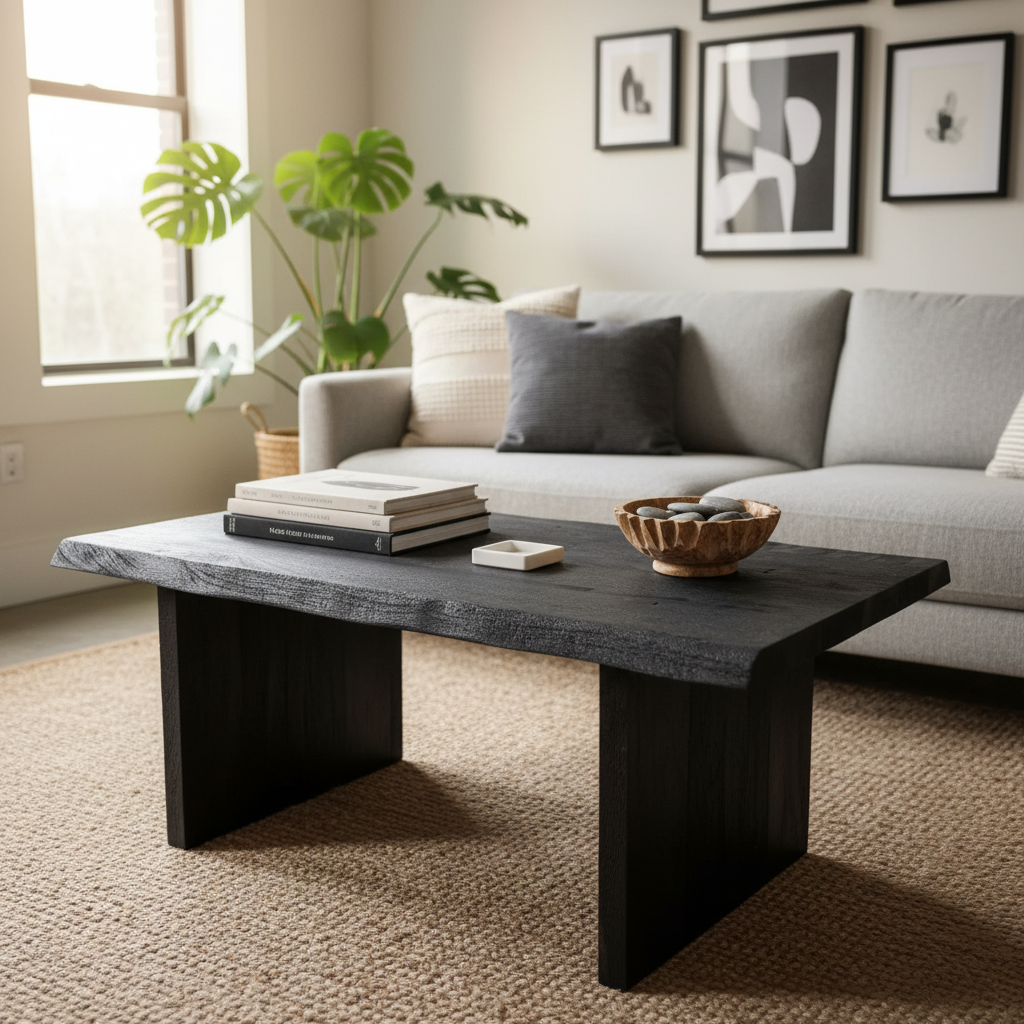 Acacia Studio Live Edge Coffee Table — 43″ (Black Sand)