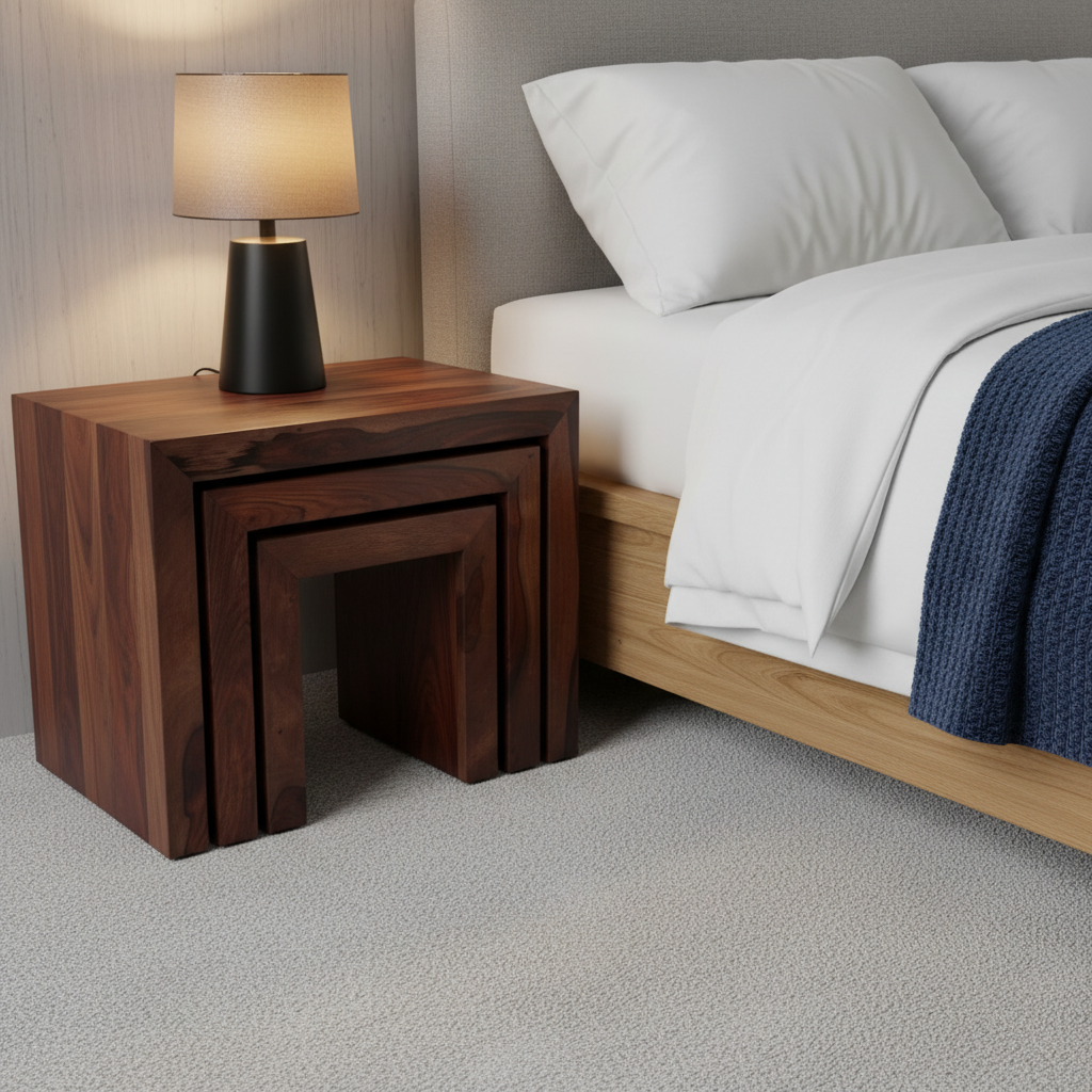 Aravalli Nesting Side Tables — Set of 3 (Canyon Walnut)