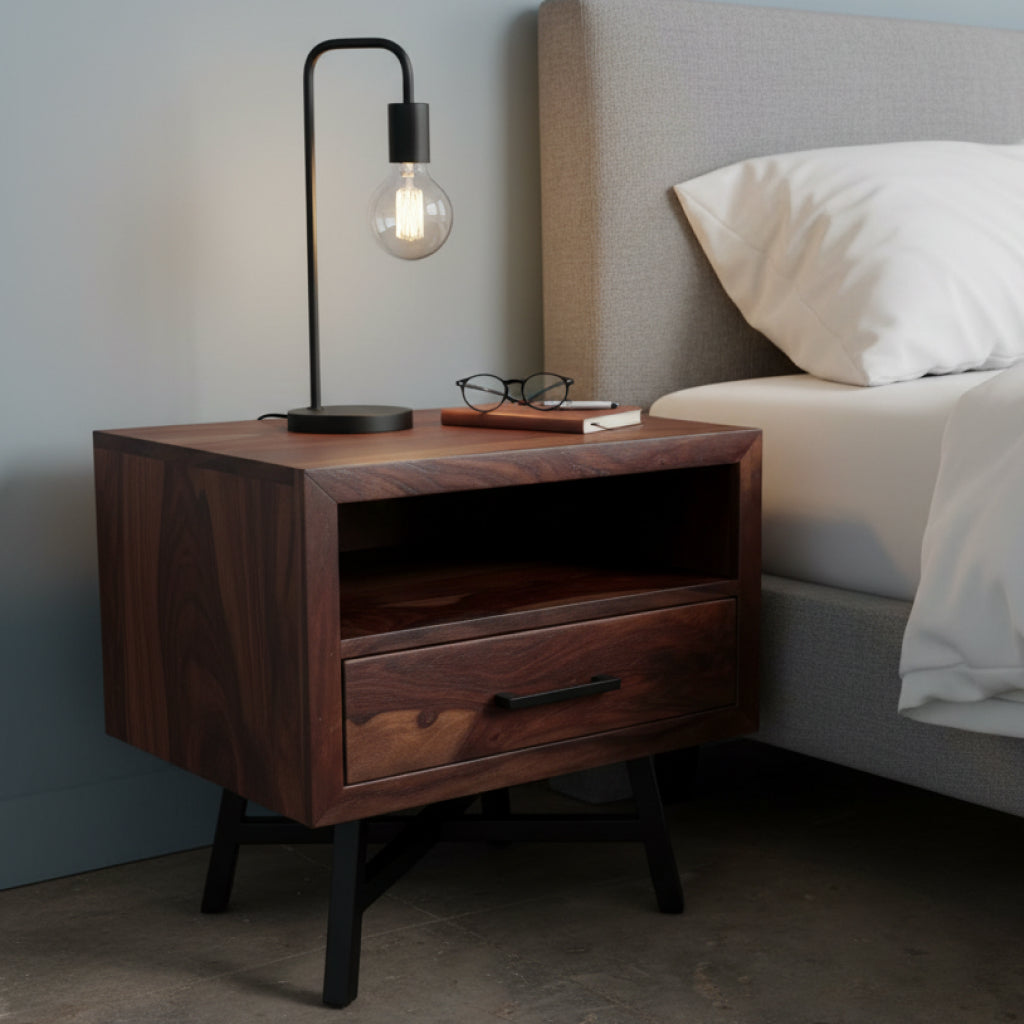 Aravalli Side Table — Metal Legs (Canyon Walnut)