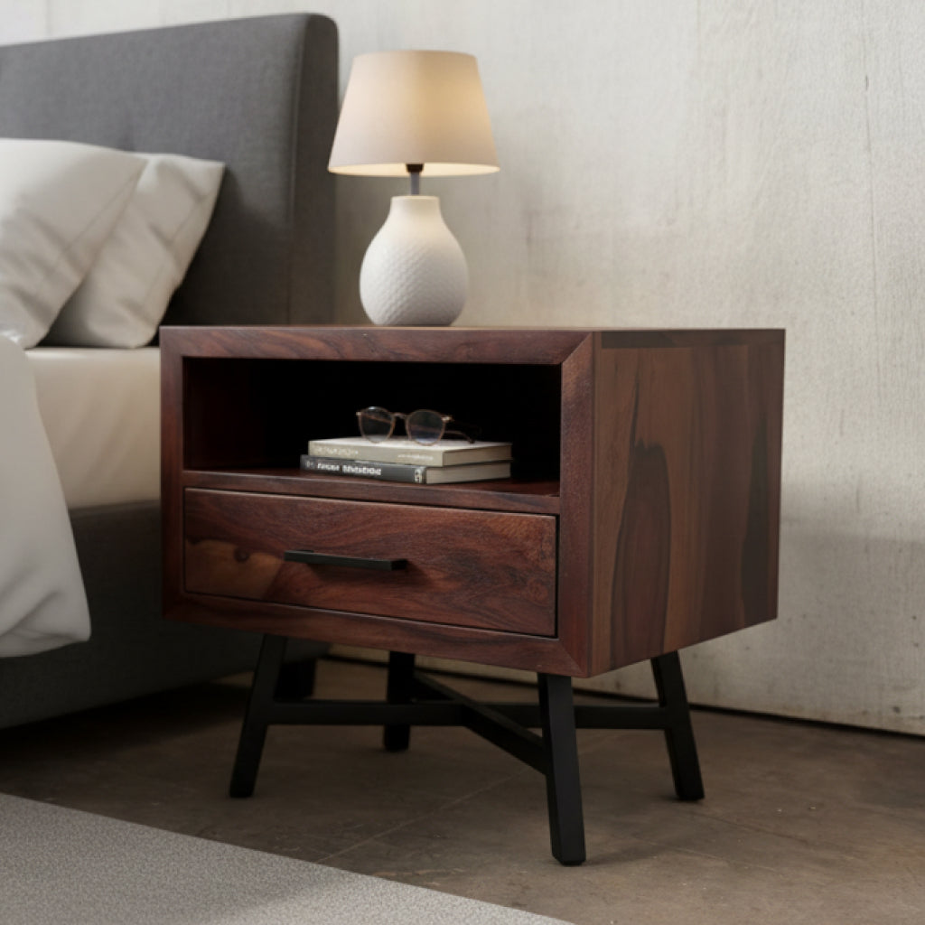 Aravalli Side Table — Metal Legs (Canyon Walnut)