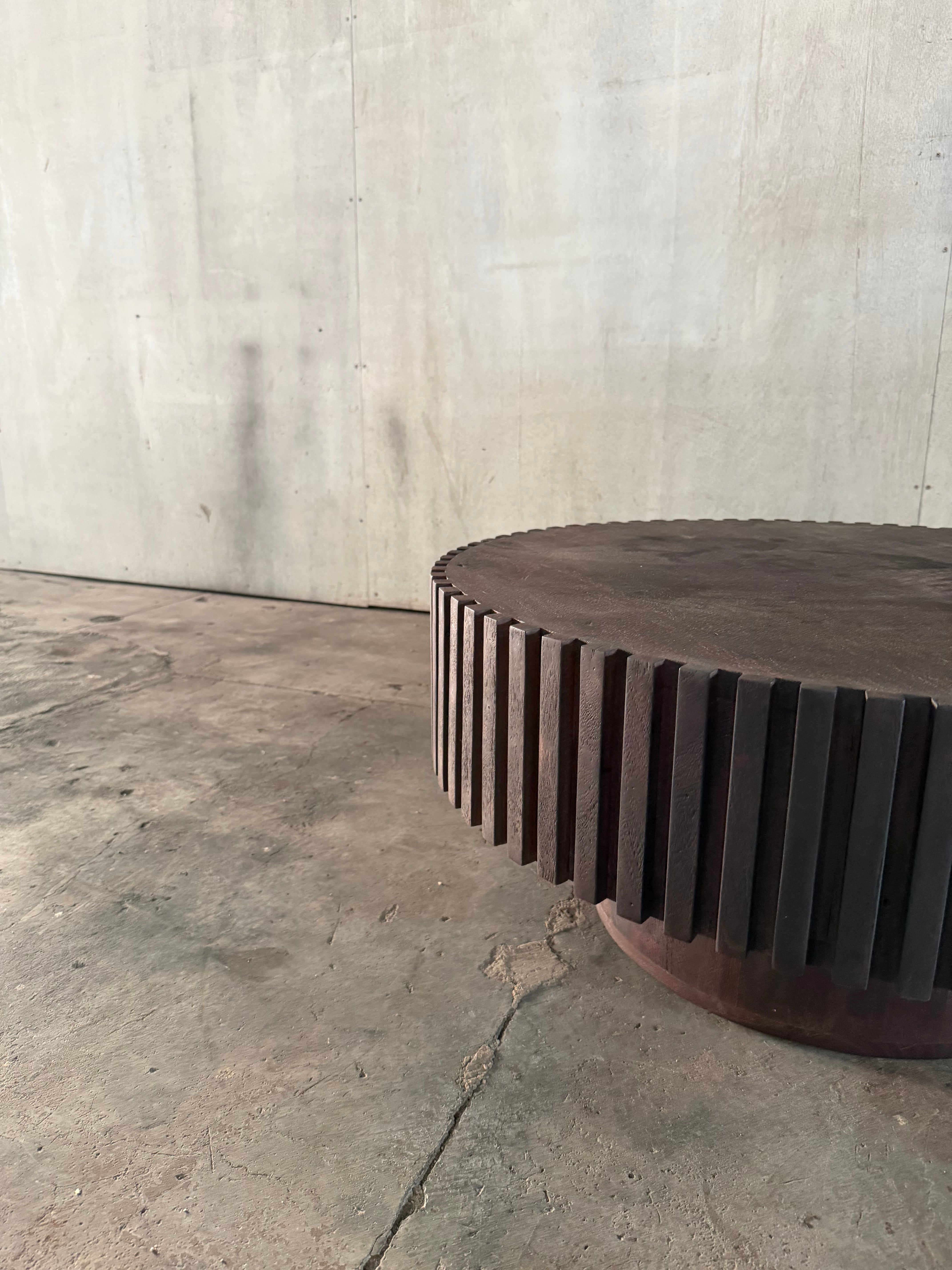 Acacia Studio Round Coffee Table — Inverse Fluted (Canyon Walnut)