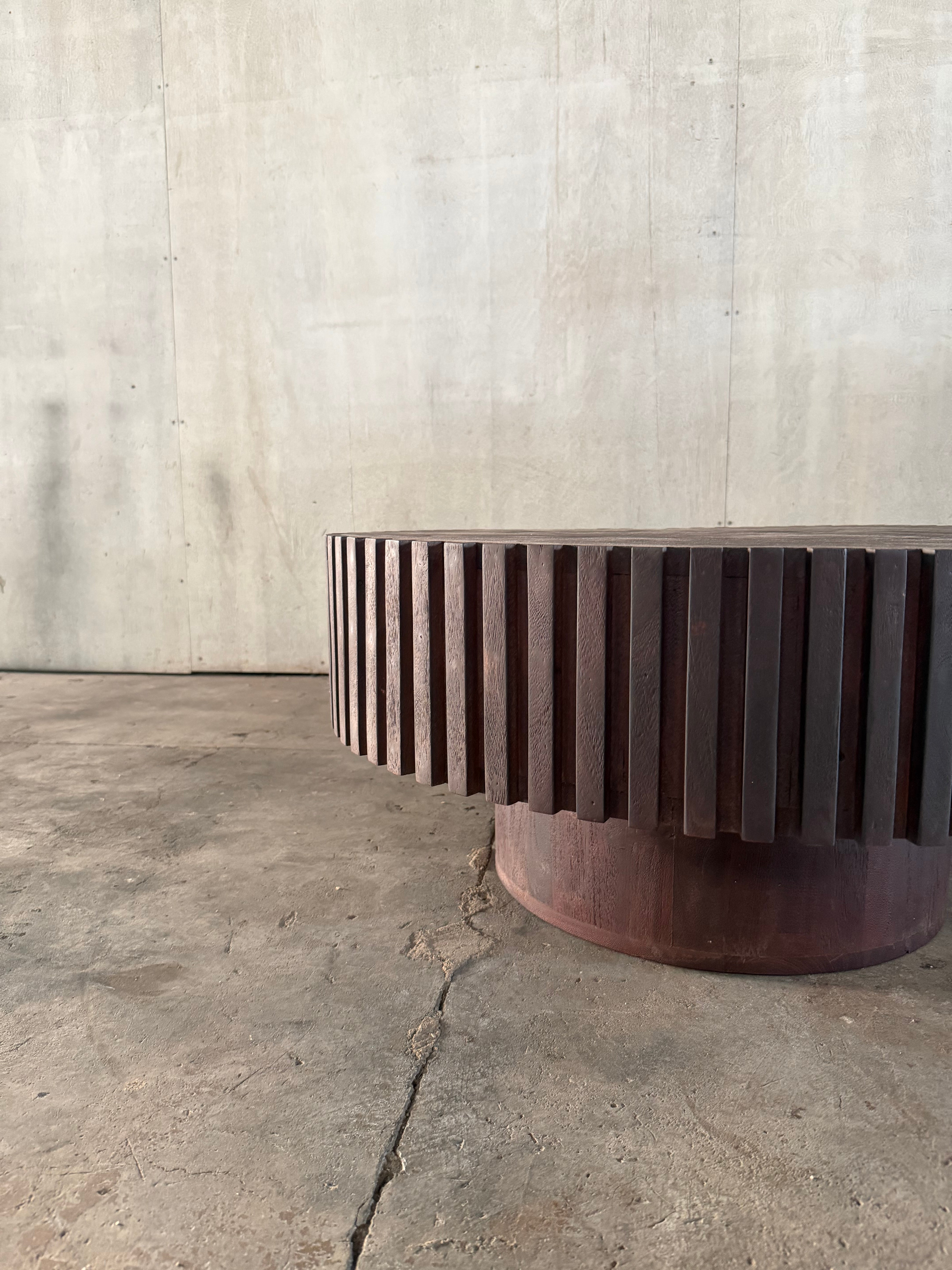 Acacia Studio Round Coffee Table — Inverse Fluted (Canyon Walnut)