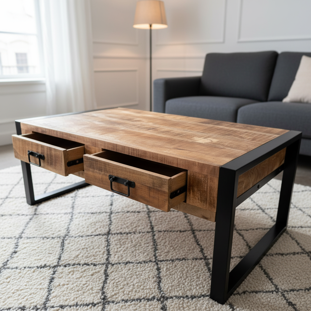 Marwar Loft Coffee Table — Double Drawer — 43″ (Lightwash)