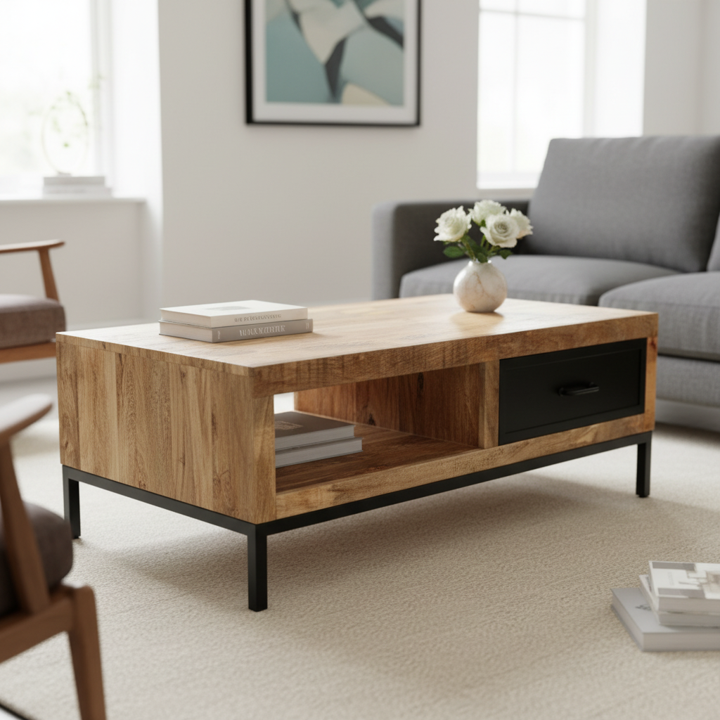 Marwar Loft Coffee Table — Open Shelf — 43″ (Lightwash)