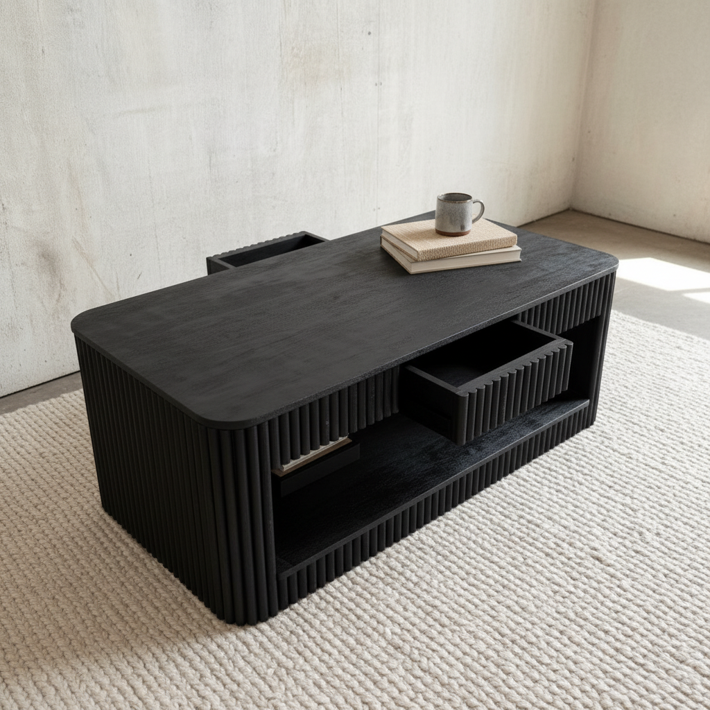 Stria Coffee Table — 43″ (Black Sand)